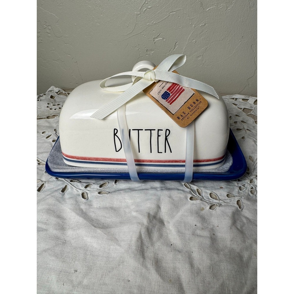 Rae Dunn BUTTER patriotic dish red white blue 250th Anniversary